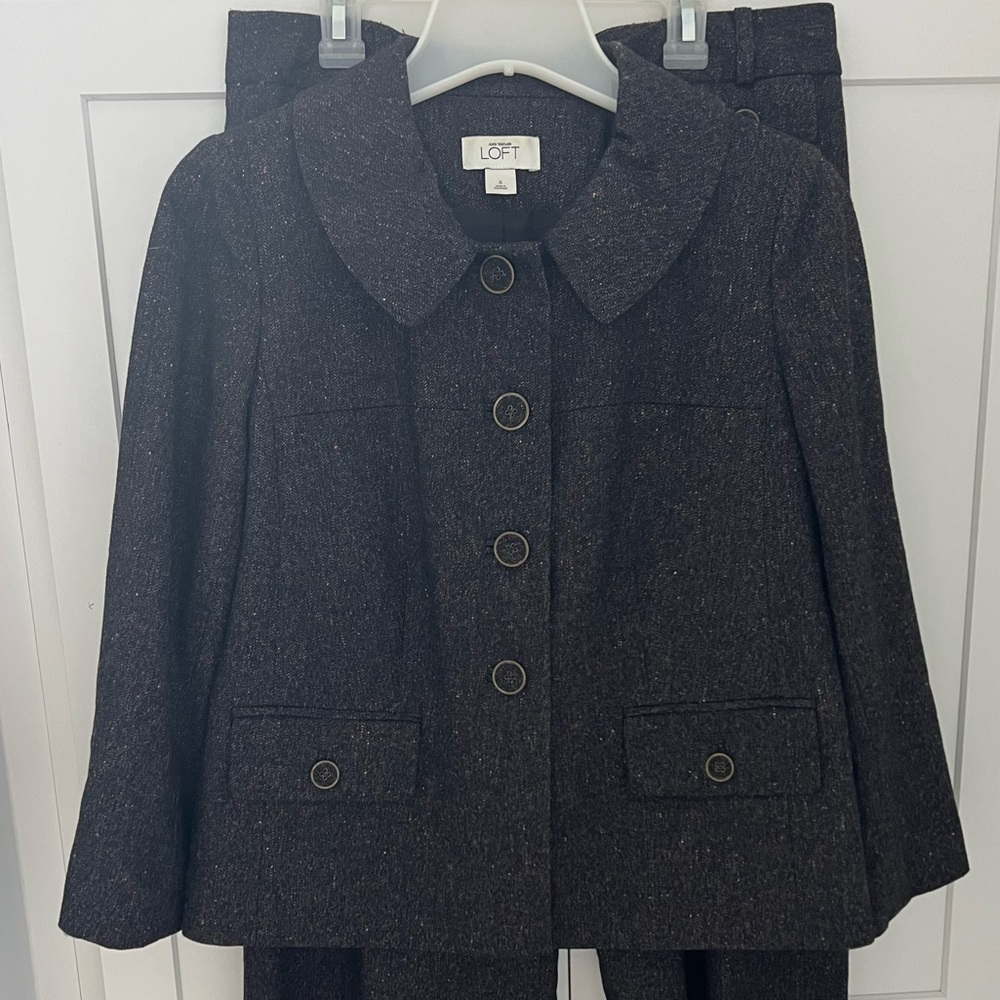 Ann Taylor LOFT Suit Women Dark Brown Tweed Wool Blazer and Pants Size 6 - Picture 3 of 16